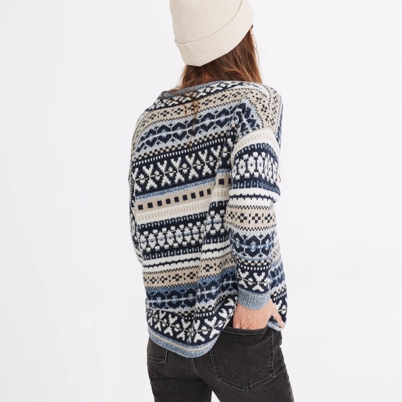Madewell | Forrest Fair Isle V-Neck Sweater in Heather Sky - Picture 6 of 6